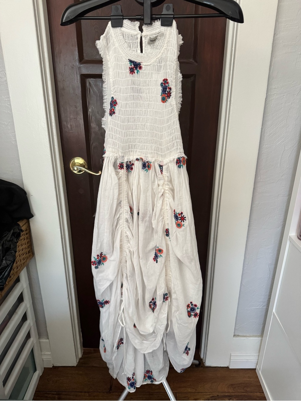Urban Outfitters White Maxi Dress with Multicolor Floral Embroidery